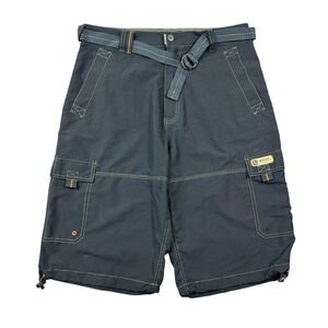 Y2K Sideout Cargo Shorts Men 34 Black Baggy Loose 13" Inseam Skate Surf Belted